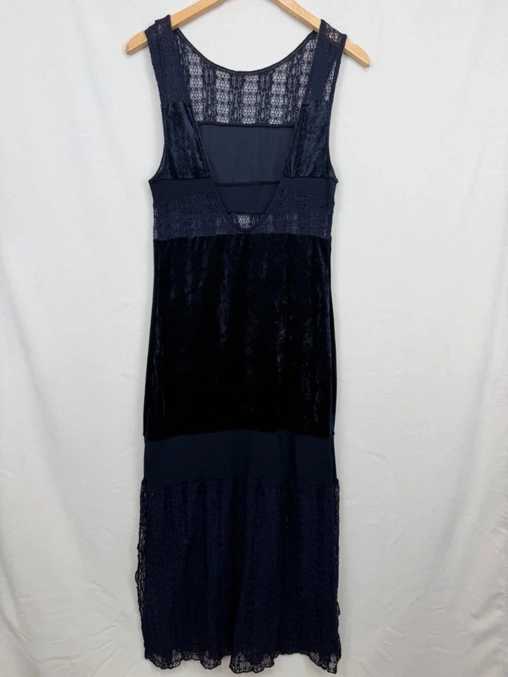 Free People Keep In Line Velvet Lace Column Maxi Dress Midnight Blue Small S
